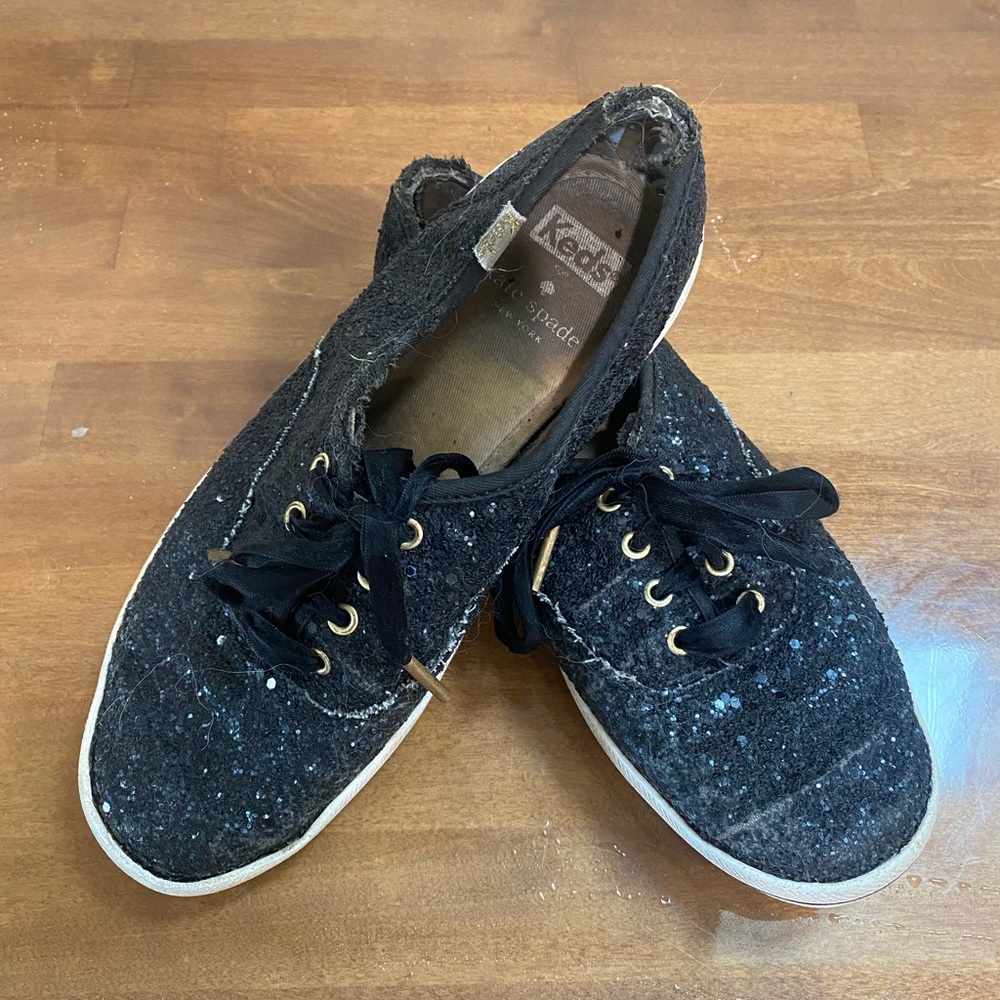 Kate Spade Keds, Size 6, Black Glitter